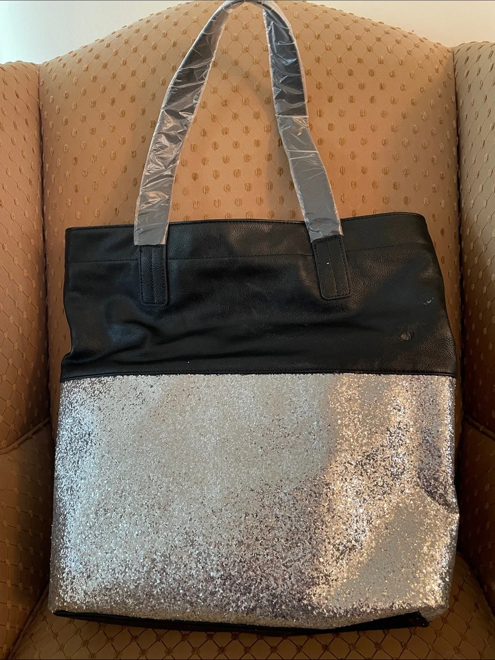 IMAN Black and Silver Glitter Tote